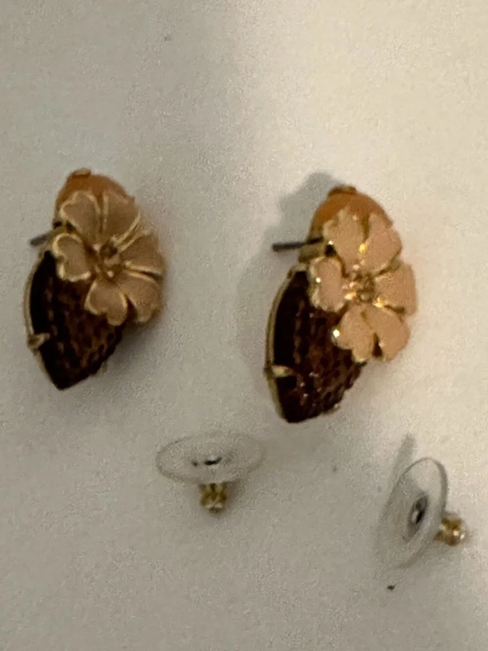 J.Crew Floral Statement Stud Earrings Brown & Blush